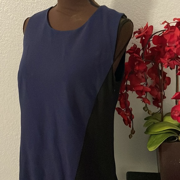 DVF Dark Navy Black Asymmetrical Color Block Sleeveless Dress 10 - Picture 3 of 7